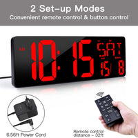 1 x RAW Customer Returns XREXS Digital Alarm Clock with Remote Control, 16.5 LED Wall Clock, Alarm Clock with Adjustable Brightness, with Time Date Temperature Red  - RRP €47.52