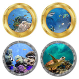 1 x Brand New FORYNXHWIN 4 Pieces 3D Porthole Sticker, 3D Sea Wall Sticker Wall Decal Underwater for Home Decoration 29 x 29 cm  - RRP €22.8