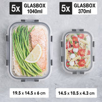 1 x RAW Customer Returns Glass Food Storage Box - Pack of 10 Lunch Boxes for Healthy Meals with Airtight Lids - Airtight Storage Containers, Lunch Boxes BPA-Free Leak-Proof 10 Lids 10 Containers  - RRP €44.26