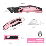 1 x RAW Customer Returns WORKPRO Folding Carpet Knife, Heavy Duty Utility Knife Made of Solid Metal, Quick Change Blade Cutter Knife, Quick Opening Axis Lock Secure Locking, with 10 Additional Blades, Pink - RRP €14.11