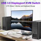 1 x RAW Customer Returns Switch KVM USB 3.0 Displayport 4K 144Hz, KVM Switch 2 PC 1 Monitor 8K 30Hz, DP KVM Switch 2 in 1 Out for 2 PC Parti 4 dispositivi USB 3.0 Tastiera Mouse Monitor con Wired Remote - RRP €56.99