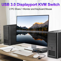 1 x RAW Customer Returns Switch KVM USB 3.0 Displayport 4K 144Hz, YOUTINGHDAV KVM Switch 2 PC 1 Monitor, USB Displayport Switch per 2 parti PC 4 dispositivi USB 3.0 Tastiera Mouse Monitor con Wired Remote - RRP €56.21