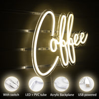 1 x RAW Customer Returns SIGNSHIP Coffee Neon Light, Sign Coffee Neon Signs LED Wall Neon Light, Letter Warm White USB, Shopping Kitchen Wall Decoration Wedding Birthday Made of Plastic - RRP €36.29