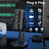 1 x RAW Customer Returns ZealSound USB Microphone, k66 Plus Gaming Microphone with 4 Pickup Patterns for PC Mac PS4 PS5 Computer, Condenser Microphone with Mute Gain Control Noise Cancel Monitor, for Podcast YouTube Stream on Windows - RRP €50.41