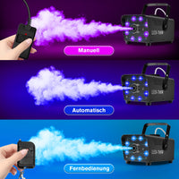 1 x RAW Customer Returns Katomi 700W Fog Machine RGB Effect, 13 Color 8 LED Light Smoke Machine, Mini Fog Smoke Machine with 2 Wired and Wireless Remote Controls for DJ Disco Party, Halloween, Weddings Christmas - RRP €57.47