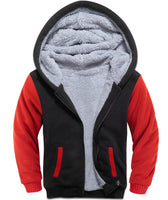 1 x Brand New SwissWell fleece jacket for children boys winter jacket fleece lined warm sweat jacket with zip and hood hooded jacket children s jackets, black red - RRP €55.99