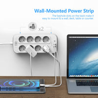 1 x RAW Customer Returns JSVER power strip 8-way with 4 USB charging ports, multiple socket with USB C, wall mounting 3680W surge protection with 2M cable power strip for smartphones, laptops - white - RRP €22.58