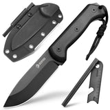 1 x RAW Customer Returns NedFoss SEAL BK Outdoor Knife, 10.8CM Full Tang Survival Knife with Fire Steel Sharpener, Bushcraft Knife with G10 Handle Kydex Holster, Sharp Hunting Knife with Titanium Coating in Gift Box - RRP €49.79