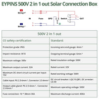 1 x RAW Customer Returns EYPINS surge protection PV DC500V junction box 32A 2 in 1 out junction box with lightning arrester, circuit breaker, IP65 waterproof for PV system, ON OFF grid solar power system - RRP €90.74