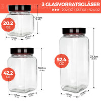 1 x Brand New MASTERTOP Glass Storage Jars Set, Wide Mouth Glass Food Containers with Airtight Lids, 3 Pack Kitchen Containers Canisters for Sweets, Cookies, Rice, Sugar, Flour, Nuts and Spices - RRP €27.89