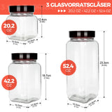 1 x Brand New MASTERTOP Glass Storage Jars Set, Wide Mouth Glass Food Containers with Airtight Lids, 3 Pack Kitchen Containers Canisters for Sweets, Cookies, Rice, Sugar, Flour, Nuts and Spices - RRP €27.89