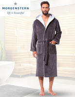 1 x RAW Customer Returns Morgenstern bathrobe for men made of cotton with hood in anthracite grey cotton bathrobe calf-length terry cloth coat cotton size XL - RRP €60.46