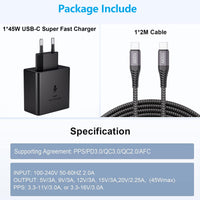 1 x RAW Customer Returns 45W USB C Charger Fast Charger for Samsung Galaxy S24, SS24 , S23 , S22 S23 S24 Ultra, S22 , S21FE, Note10 , Galaxy Tab S9 S8 Ultra, S9 , S8 , Tab S7 FE, with 100W Nylon Charging Cable USB-C 5A 2M - RRP €19.98