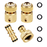 1 x RAW Customer Returns 4 piece hose connector set, brass garden hose connector kit, 1 hose quick connector 1 2 inch, 1 water stop connection, 1 tap connector adapter, 1 hose coupling for hose extension - RRP €14.99