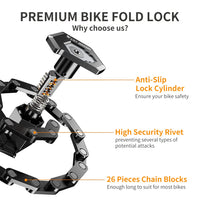 1 x RAW Customer Returns ZEYXINH Folding Bicycle Lock, with Stand and 2 Keys, High Security Alloy Steel, 83cm 33.5 , for Mountain Bike, Road Bike, BMX MTB Black  - RRP €24.99