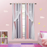 1 x RAW Customer Returns YISURE Pink Star Window Curtain for Kids Bedroom Blackout Nursery Curtain with Bow Knot for Girls, 2 Layer Curtains, Width 132 x Height 213cm x Set of 2 - RRP €38.3