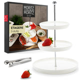 1 x RAW Customer Returns Moritz Moritz Fruit Cake Stand 3 Tiers - Includes Tongs - Made of high-quality porcelain - Modern kitchen or party decoration - Perfect as a fruit bowl for storage, muffins and cupcakes - RRP €27.01