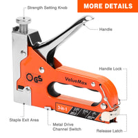 1 x RAW Customer Returns ValueMax 3 in 1 Manual Stapler, Staple Gun with 3000 Staples, Ideal for Upholstery, Fixing Hardware, Decoration, Carpentry, Decorating, Furniture - RRP €18.14