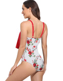 1 x Brand New Donppa Women s Swimdress Flounces Tummy Control One-Piece Swimsuit V-Neck Bikini Swimwear Tummy Control Falbala Ruffles Red M - RRP €20.69