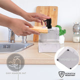 3 x RAW Customer Returns ZCCZ kitchen accessory square soap dispenser in stone look, kitchen organizer for liquid soap, dishwashing liquid, sponge high-quality dishwashing liquid dispenser with drip tray in white - RRP €56.97