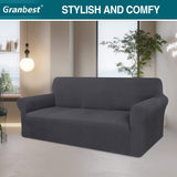 1 x Brand New Granbest Thick Sofa Cover 4 Seater Stretch and Stylish Couch Cover Furniture Covers Anti-Slip Scratch-Resistant Sofa Cover Jacquard Spandex Fabric 4 Seater, Grey  - RRP €40.8