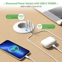 1 x RAW Customer Returns Table socket with USB C PD20W, built-in socket with USB socket desk, built-in power strip 2m cable, white - RRP €26.72