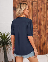 1 x RAW Customer Returns Amoretu Women s Elegant V-Neck Summer Puff Sleeve Short Sleeve T-Shirt Sea Blue XL - RRP €24.99