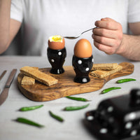 1 x RAW Customer Returns City to Cottage - Ceramic Egg Cup Set Black and White Polka Dots Handmade Ceramic Dinnerware Set 2 egg cups in a set - RRP €20.11