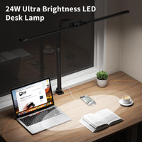 1 x RAW Customer Returns Kary Dimmable LED Desk Lamp with Clamp, 24W Dual Head with USB Port and Remote Control, 5 Colors and Brightness Adjustable for Work, Home, Office, Dorm - RRP €49.99