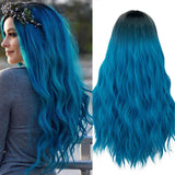 1 x RAW Customer Returns Mildiso Women s Wig Blue Long Wavy Curls Natural For Women Everyday Anime Cosplay Costume Party Halloween Carnival 026A - RRP €24.19