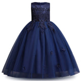 1 x RAW Customer Returns IMEKIS Flower Girl Dress Sleeveless Floral Lace Bridesmaid Dress Princess Wedding Party Tulle Dress Kids A-Line Birthday Pageant Long Ball Gown Navy Blue 13-14 Years - RRP €35.68