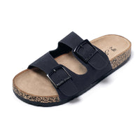 1 x RAW Customer Returns JOMIX mules women s summer sandals with cork footbed elegant flat slippers soft adjustable buckle sea beach slippers black, 38 EU  - RRP €32.95