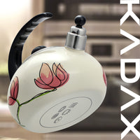 1 x RAW Customer Returns KADAX kettle, stainless steel kettle, 2.2L whistling kettle, kettle for induction and gas stove, tea kettle, enamel kettle, retro kettle with whistle red flowers  - RRP €30.24