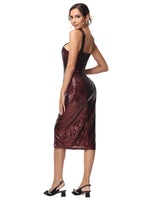 3 x Brand New Belle Poque women s sequin dress halter neck glitter sheath dress bodycon festive evening dress sleeveless party dress wedding wine red XL - RRP €112.35