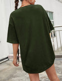 1 x RAW Customer Returns TOMEEK Women s T-Shirt Round Neck Short Sleeve Top Summer Solid Color Oversize T-Shirt Causal Cotton Wide Shoulder T-Shirt, Dark Green, Size M - RRP €19.15