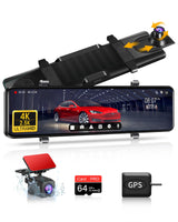 1 x RAW Customer Returns  2023 Newest 4K 2.5K Dashcam Car Mirror Dashcam with Rear View Camera 12 Mirror Dashcam Car Front Rear Car Camera with GPS and 64G SD Card WDR Loop Recording G-Sensor - RRP €127.86