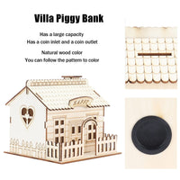 1 x RAW Customer Returns Large Wooden Coloring Piggy Bank with LED Light, Wooden Villa House Piggy Bank Piggy Bank Home Decoration Gift for Kids, 14.8 x 14 x 13.8 cm - RRP €15.06