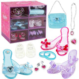 1 x RAW Customer Returns deAO Princess Shoes and Accessories Set Imitation Children s Set 4 Pairs of High Heels and 8 Jewelry Made of Plastic - RRP €32.45