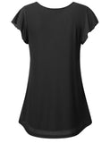 1 x RAW Customer Returns Vafoly Top Women Pleated Short Sleeve Tunic Solid Summer Tops With Ruffle Sleeves Elegant Top Double Layer Mesh Blouses Black XXXL - RRP €33.26