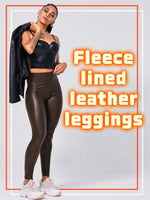 1 x Brand New HAWILAND Women s Leather Leggings High Waist PU Leather Leather Effect Tights 1 Brown Fleece M - RRP €24.0