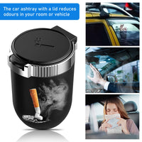 1 x RAW Customer Returns Car Ashtray LED Travel Ashtray with Lid, Portable Stainless Steel Vehicle Smokeless Ashtray Cigarette Self-Extinguishing Ashtray for Cars Vans Outdoor Camping - RRP €10.99