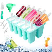 1 x RAW Customer Returns Ice Cream Molds Popsicles, 10 Cavities Non-Stick Ice Cream Molds, Silicone Ice Cream Molds with Silicone Funnel and Cleaning Brush DIY Popsicle, BPA-Free, Green - RRP €15.99