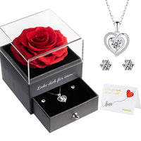 1 x RAW Customer Returns Miofula Eternal Real Rose Gifts for Women, Infinity Rose Box with Heart Necklace and Earrings Made of 925 Sterling Silver, Gift Box for Mom, Wife for Birthday, Christmas, Valentine s Day - RRP €33.26