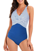 1 x RAW Customer Returns Century Star swimsuit women tummy control swimsuit women large size swimsuit women push up swimsuit with underwire swimsuits for women tummy control swimsuit women with cups blue and white striped 46-48 - RRP €35.28