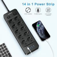 1 x RAW Customer Returns NVEESHOX power strip individually switchable, 10-way multiple socket with 4 USB, power strip surge protection, multiple socket with USB, 5M cable, distribution socket for home, office, kitchen - RRP €29.59