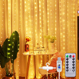 1 x RAW Customer Returns LED light curtain fairy lights, SUNNEST 3 3m 300 LED USB curtain lights string light 8 modes with remote control timer IP68 for decoration indoor lighting warm white  - RRP €9.99