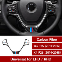 1 x RAW Customer Returns 3PCS Car Steering Wheel Sticker Cover Carbon Fiber Decal Trim fits Compatible with X3 F25 2011-2017 X4 F26 2014-2018 Interior Accessories - RRP €20.16