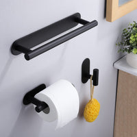 1 x RAW Customer Returns ZUNTO Towel Hooks - Bathroom Towel Holder - Toilet Paper Holder, Set of 3 Bathroom Accessories, Complete Set of Black Self-Adhesive Bathroom Accessories, Stainless Steel - RRP €20.64