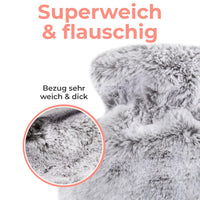 1 x RAW Customer Returns Rissler, Rissler 1.8L Hot Water Bottle Soft Plush Cover - Rubber Hot Water Bottle for Bed - Bed Warmer Water Bottle - Guaranteed Heat for 7 Hours Grey  - RRP €10.56