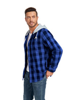 1 x Brand New IGEEKWELL Checkered Shirt Men Long Sleeve Flannel Winter Cotton Shirt Regular Fit Casual Men Lumberjack Shirt with Hood Blue L - RRP €36.29